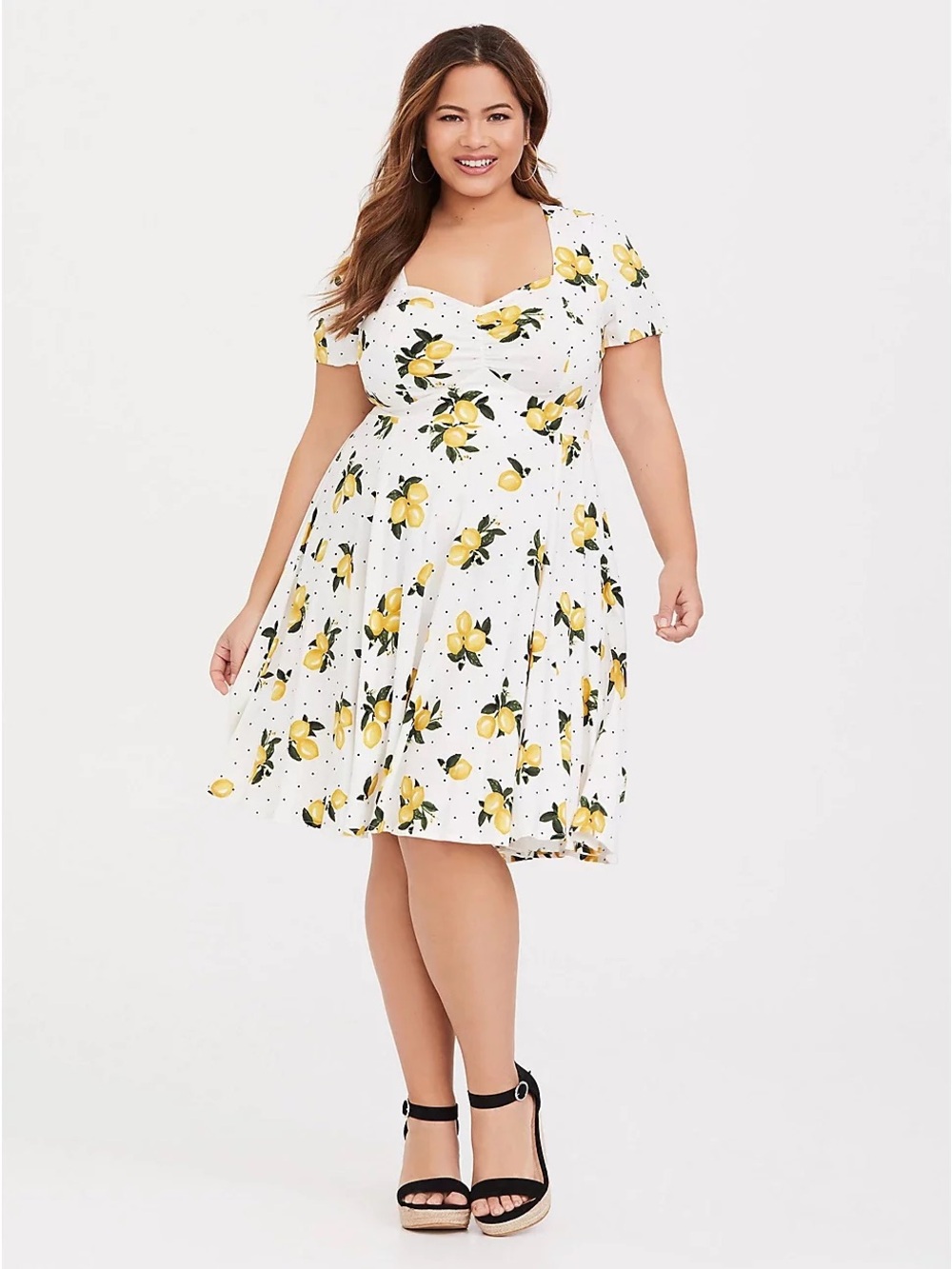 Torrid Polka Dot Lemon Yellow, Green, Black and White Dress, Size 1x